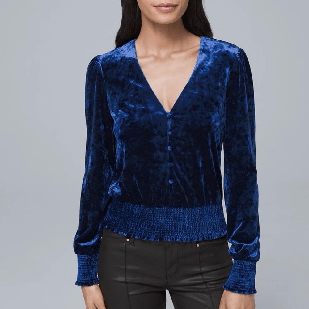 White House Black Market Deep Blue Velvet Blouse